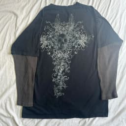 Vintage Graphic Skull Print T-shirts Y2K Cyber Aesthetic Tops Patchwork Long Sleeve Tee Gothic Grunge Emo Alt Clothes Streetwear