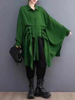 Green Vintage Irregular Oversized Shirt Women New Lapel Long Sleeve Loose Casual Blouse Top Fashion Clothing Spring Summer 2026