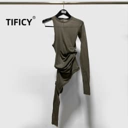 Fashion Women's Double Layer Underlay Thin Fabric Comfortable Knitted Long Sleeve Top Tee T-shirt
