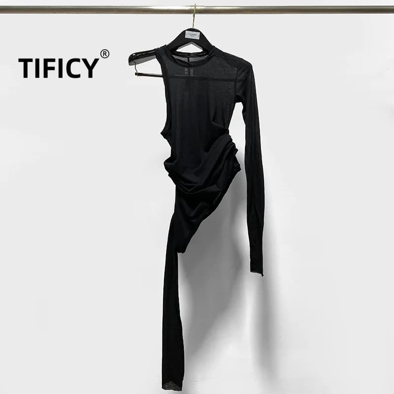 Fashion Women's Double Layer Underlay Thin Fabric Comfortable Knitted Long Sleeve Top Tee T-shirt