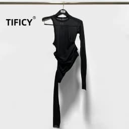 Fashion Women's Double Layer Underlay Thin Fabric Comfortable Knitted Long Sleeve Top Tee T-shirt