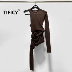 Fashion Women's Double Layer Underlay Thin Fabric Comfortable Knitted Long Sleeve Top Tee T-shirt