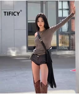 Fashion Women's Double Layer Underlay Thin Fabric Comfortable Knitted Long Sleeve Top Tee T-shirt