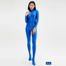 2023 AMORESY Women's Catsuit Playsuits Wetlook Shiny Glossy Tights Zipper Leotards Fullbody Overall Zentai Jumpsuits