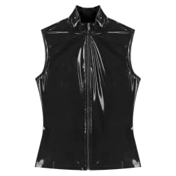 Womens Wet Look Patent Leather Mock Neck Sleeveless Crop Tops Vest Zipper Camisole Blouse Rave Clubwear Party Stage Pole Dance