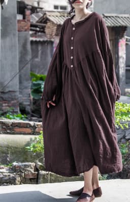 UMI MAO Chinese Style Yamamoto Autumn Winter Mountain Design Lantern Sleeve Super Loose Cotton Dress Elegant Femme Y2K