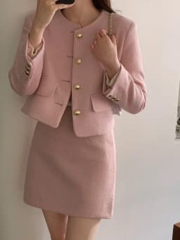New Korean Fashion Tweed Two Piece Set For Women Autumn Winter Elegant Long Sleeve Short Jacket Coat + Mini Skirt Suits OL