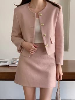 New Korean Fashion Tweed Two Piece Set For Women Autumn Winter Elegant Long Sleeve Short Jacket Coat + Mini Skirt Suits OL