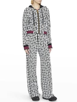 HIGH STREET Newest Fashion 2026 F/W Designer Jacket Women's Geometric Monogram Printed Velvet Hooded Bomber Jacket