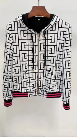 HIGH STREET Newest Fashion 2026 F/W Designer Jacket Women's Geometric Monogram Printed Velvet Hooded Bomber Jacket