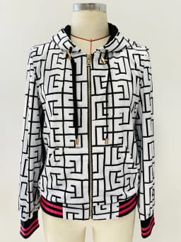HIGH STREET Newest Fashion 2026 F/W Designer Jacket Women's Geometric Monogram Printed Velvet Hooded Bomber Jacket