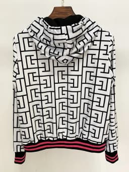 HIGH STREET Newest Fashion 2026 F/W Designer Jacket Women's Geometric Monogram Printed Velvet Hooded Bomber Jacket