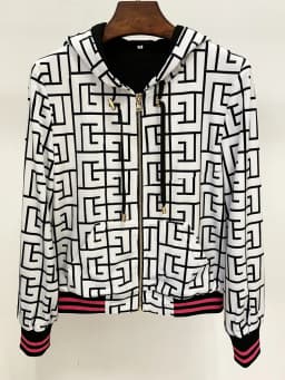 HIGH STREET Newest Fashion 2026 F/W Designer Jacket Women's Geometric Monogram Printed Velvet Hooded Bomber Jacket
