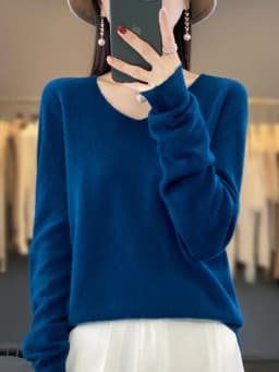 Fashion 100% Merino Wool Sweater Basic Cashmere Women Knitwear Pullover V-Neck Long Sleeve Autumn Winter Clothing Tops