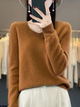 Fashion 100% Merino Wool Sweater Basic Cashmere Women Knitwear Pullover V-Neck Long Sleeve Autumn Winter Clothing Tops
