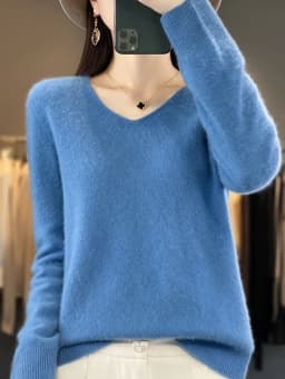 Fashion 100% Merino Wool Sweater Basic Cashmere Women Knitwear Pullover V-Neck Long Sleeve Autumn Winter Clothing Tops