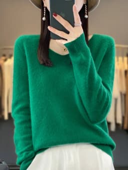 Fashion 100% Merino Wool Sweater Basic Cashmere Women Knitwear Pullover V-Neck Long Sleeve Autumn Winter Clothing Tops