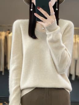 Fashion 100% Merino Wool Sweater Basic Cashmere Women Knitwear Pullover V-Neck Long Sleeve Autumn Winter Clothing Tops