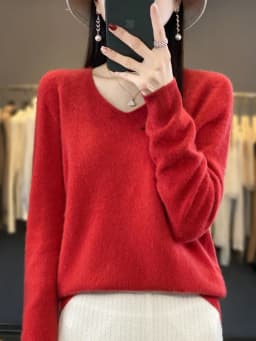 Fashion 100% Merino Wool Sweater Basic Cashmere Women Knitwear Pullover V-Neck Long Sleeve Autumn Winter Clothing Tops
