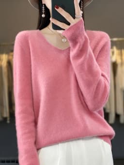 Fashion 100% Merino Wool Sweater Basic Cashmere Women Knitwear Pullover V-Neck Long Sleeve Autumn Winter Clothing Tops