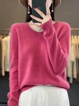 Fashion 100% Merino Wool Sweater Basic Cashmere Women Knitwear Pullover V-Neck Long Sleeve Autumn Winter Clothing Tops