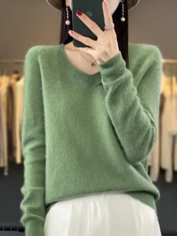 Fashion 100% Merino Wool Sweater Basic Cashmere Women Knitwear Pullover V-Neck Long Sleeve Autumn Winter Clothing Tops