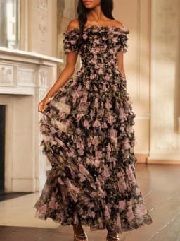 TWOTWINSTYLE Colorbolock Print Temperament Dresses For Women Slash Neck Short Sleeve High Waist Spliced Folds Slim Dress Female