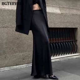 BGTEEVER Fashion High Waist Skinny Ladies Satin Skirts Spring Summer Elegant Slim Package Hip Skirts Women