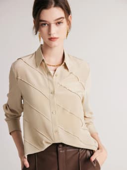 SuyaDream Women Striped Shirts 100%Pure Silk Turn Down Collar Chic Blouses 2026 Spring Summer Office Lady Top Pink Champagne