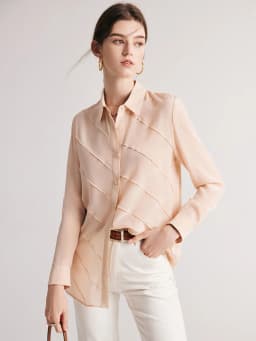 SuyaDream Women Striped Shirts 100%Pure Silk Turn Down Collar Chic Blouses 2026 Spring Summer Office Lady Top Pink Champagne