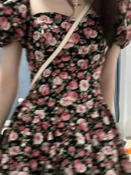 Preppy Wind Sweet Spicy Rose Fragmented Flower Dress For Women's Summer 2024 New French Puff Sleeve Short Skirt With Waist 6OA0