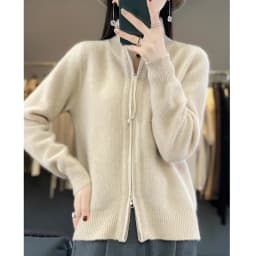 Women's 100% Merino Wool Knitting Sweater Turndown Collar Cardigan Autumn/Winter Thick Tops Cashmere Double Zipper Soft Jacket