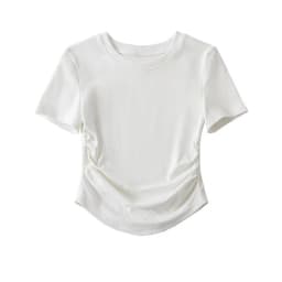 2024 Harajuku Women Crew Neck Short Sleeve Cotton Tee With Ruched Sides Detail T-shirts