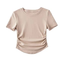 2024 Harajuku Women Crew Neck Short Sleeve Cotton Tee With Ruched Sides Detail T-shirts