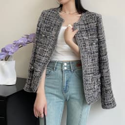 Spring Autumn French Small Fragrance Women Coat Fashion Long Sleeve Tweed O Neck Lace Dark Buckle Female High Quality Chic Coat
