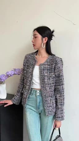 Spring Autumn French Small Fragrance Women Coat Fashion Long Sleeve Tweed O Neck Lace Dark Buckle Female High Quality Chic Coat