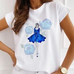 Europe and The United States Casual Women's Round Neck T-shirt Breathable Fashion Printed Girls Short Sleeve Base Shirt