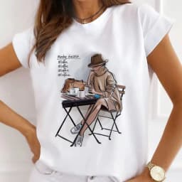 Europe and The United States Casual Women's Round Neck T-shirt Breathable Fashion Printed Girls Short Sleeve Base Shirt