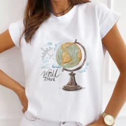 Europe and The United States Casual Women's Round Neck T-shirt Breathable Fashion Printed Girls Short Sleeve Base Shirt
