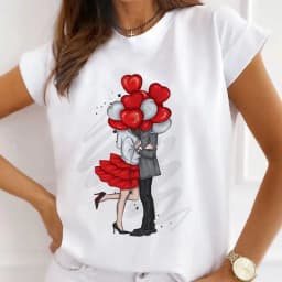 Europe and The United States Casual Women's Round Neck T-shirt Breathable Fashion Printed Girls Short Sleeve Base Shirt