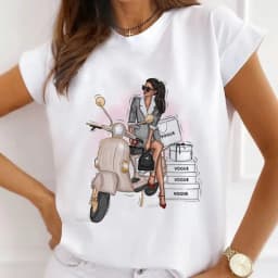 Europe and The United States Casual Women's Round Neck T-shirt Breathable Fashion Printed Girls Short Sleeve Base Shirt