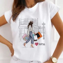 Europe and The United States Casual Women's Round Neck T-shirt Breathable Fashion Printed Girls Short Sleeve Base Shirt