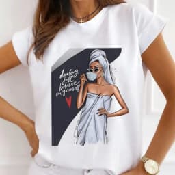 Europe and The United States Casual Women's Round Neck T-shirt Breathable Fashion Printed Girls Short Sleeve Base Shirt