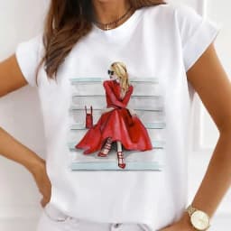 Europe and The United States Casual Women's Round Neck T-shirt Breathable Fashion Printed Girls Short Sleeve Base Shirt