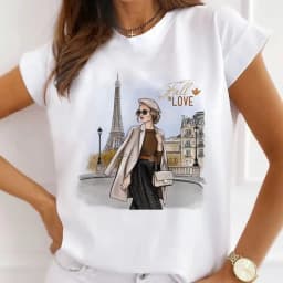 Europe and The United States Casual Women's Round Neck T-shirt Breathable Fashion Printed Girls Short Sleeve Base Shirt