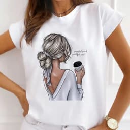 Europe and The United States Casual Women's Round Neck T-shirt Breathable Fashion Printed Girls Short Sleeve Base Shirt