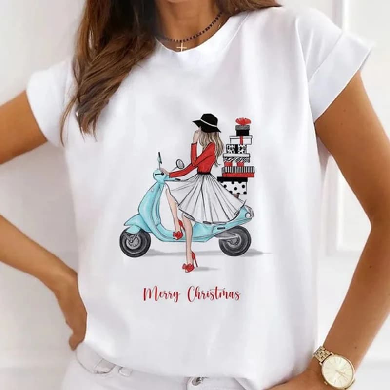 Europe and The United States Casual Women's Round Neck T-shirt Breathable Fashion Printed Girls Short Sleeve Base Shirt