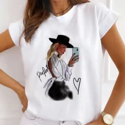 Europe and The United States Casual Women's Round Neck T-shirt Breathable Fashion Printed Girls Short Sleeve Base Shirt