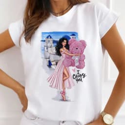 Europe and The United States Casual Women's Round Neck T-shirt Breathable Fashion Printed Girls Short Sleeve Base Shirt