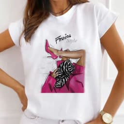 Europe and The United States Casual Women's Round Neck T-shirt Breathable Fashion Printed Girls Short Sleeve Base Shirt